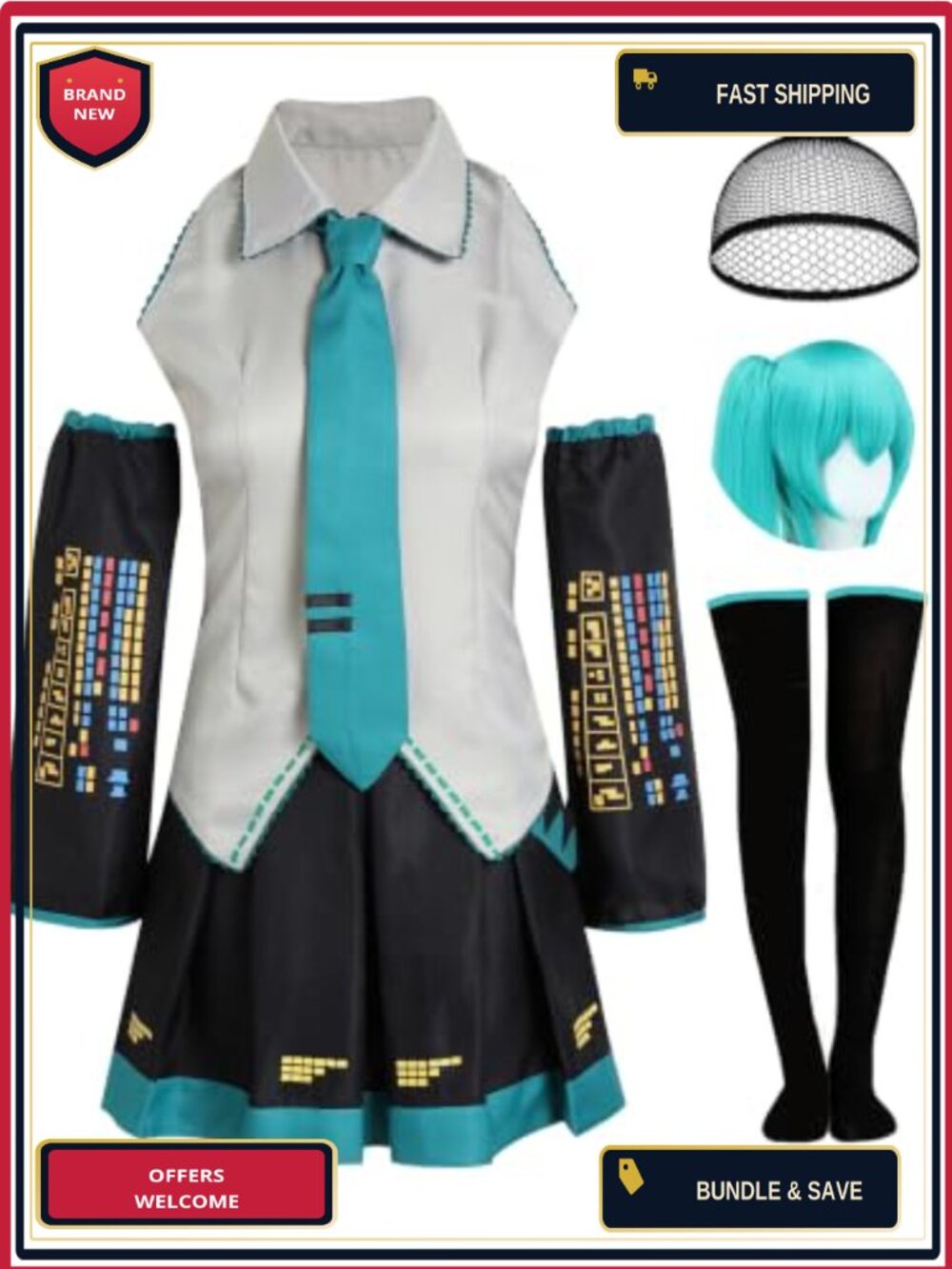 Womens Anime Cosplay Costume Set Top Skirt Wig Halloween Outfit